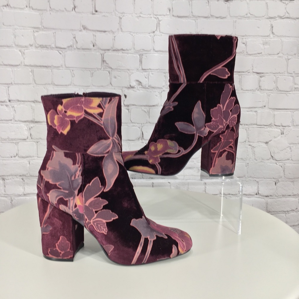 Steve Madden velvet floral ankle bootie